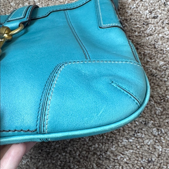 Coach Hamptons Slim Ocean Blue Leather Medium Hobo Shoulder Bag - Picture 3 of 7